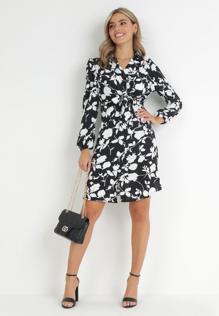 Rochie cămașă neagră cu cordon Aieho