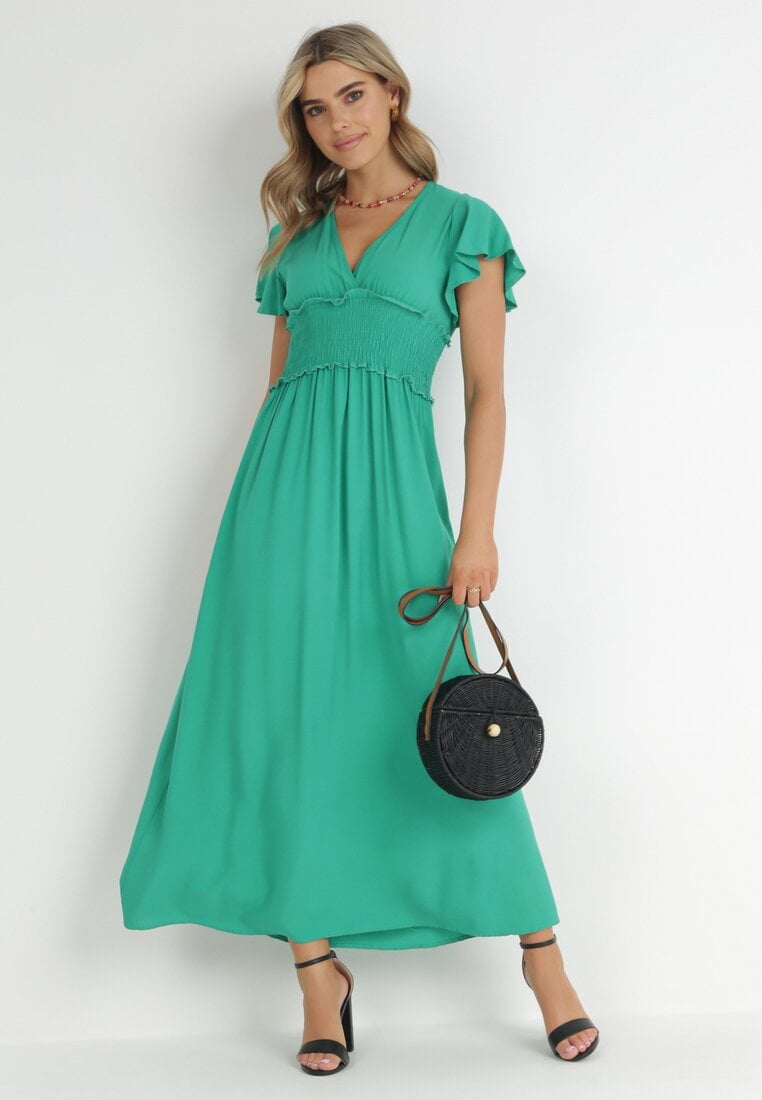 Rochie Verde închis Tip Plic din Viscoză cu elastic în talie Neroni