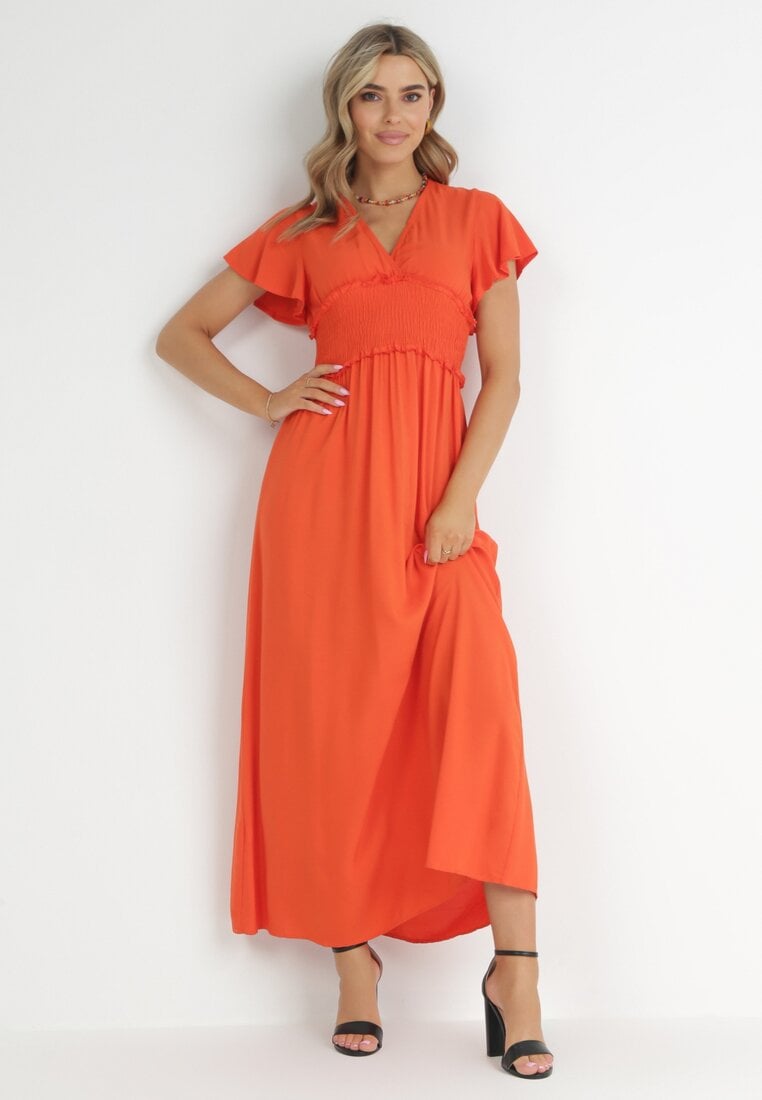 Rochie Plic Portocalie din Viscoză cu elastic în talie Neroni