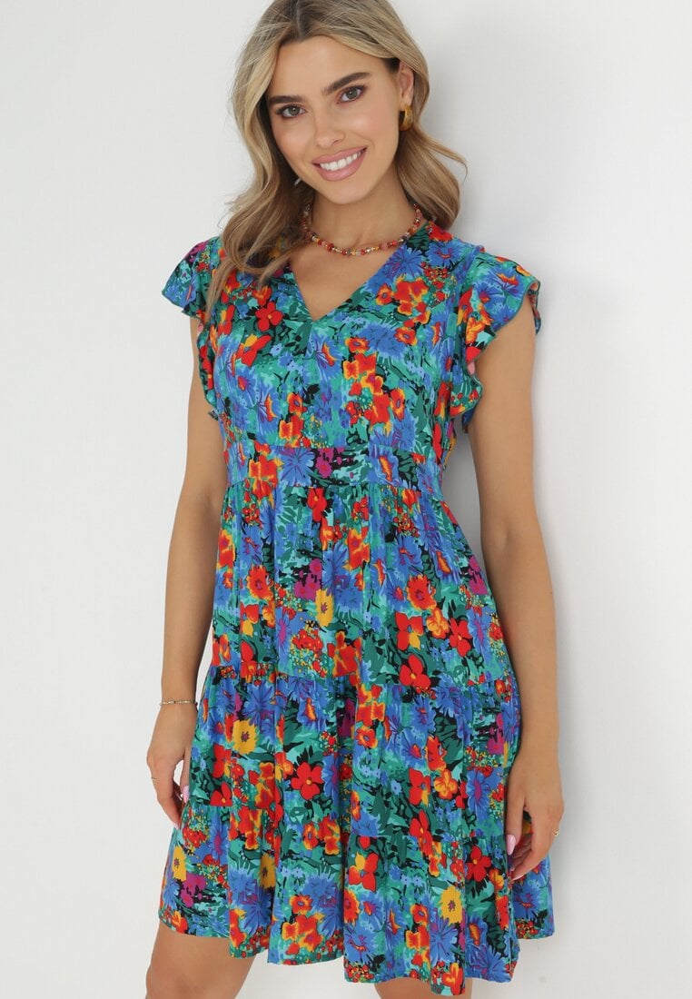 Rochie Cloș Albastră din Viscoză cu Volane Nespena