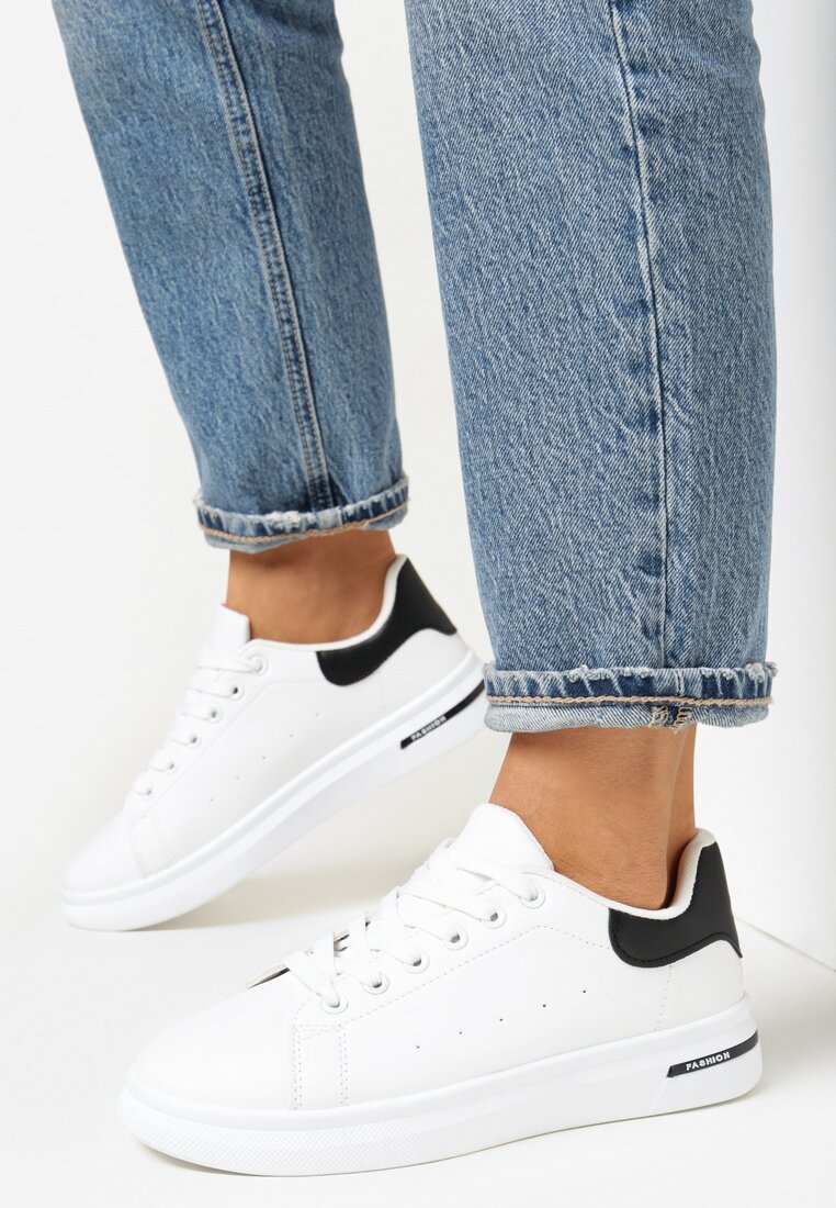 Adidași Alb-Negri cu șireturi pe Talpă Plată Azih