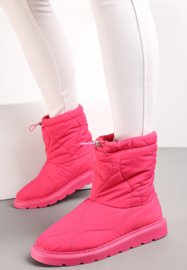 Cizme de zăpadă Fucsia Matlasate pe Talpă Groasă cu Șnur Teleri