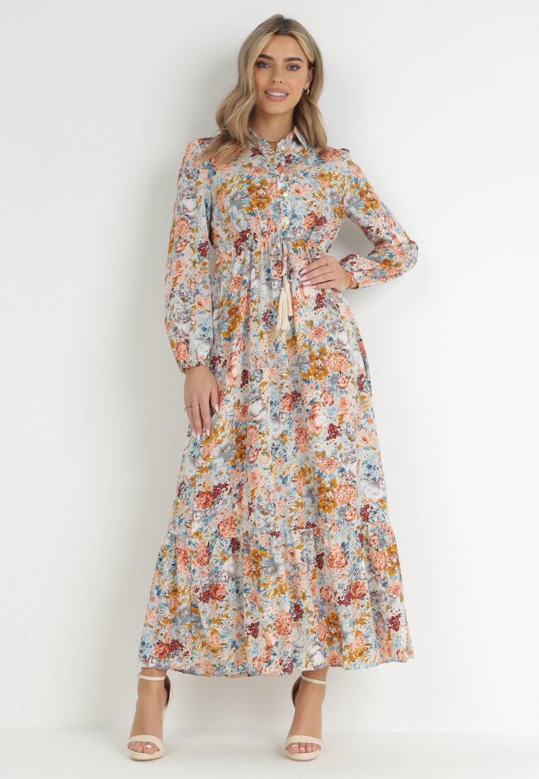 Rochie Evazată Albastru Deschis cu flori cu volane Remari