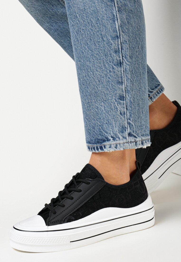 Adidași Negri pe Platformă cu Sclipici și cu Tija Joasă Rorvi