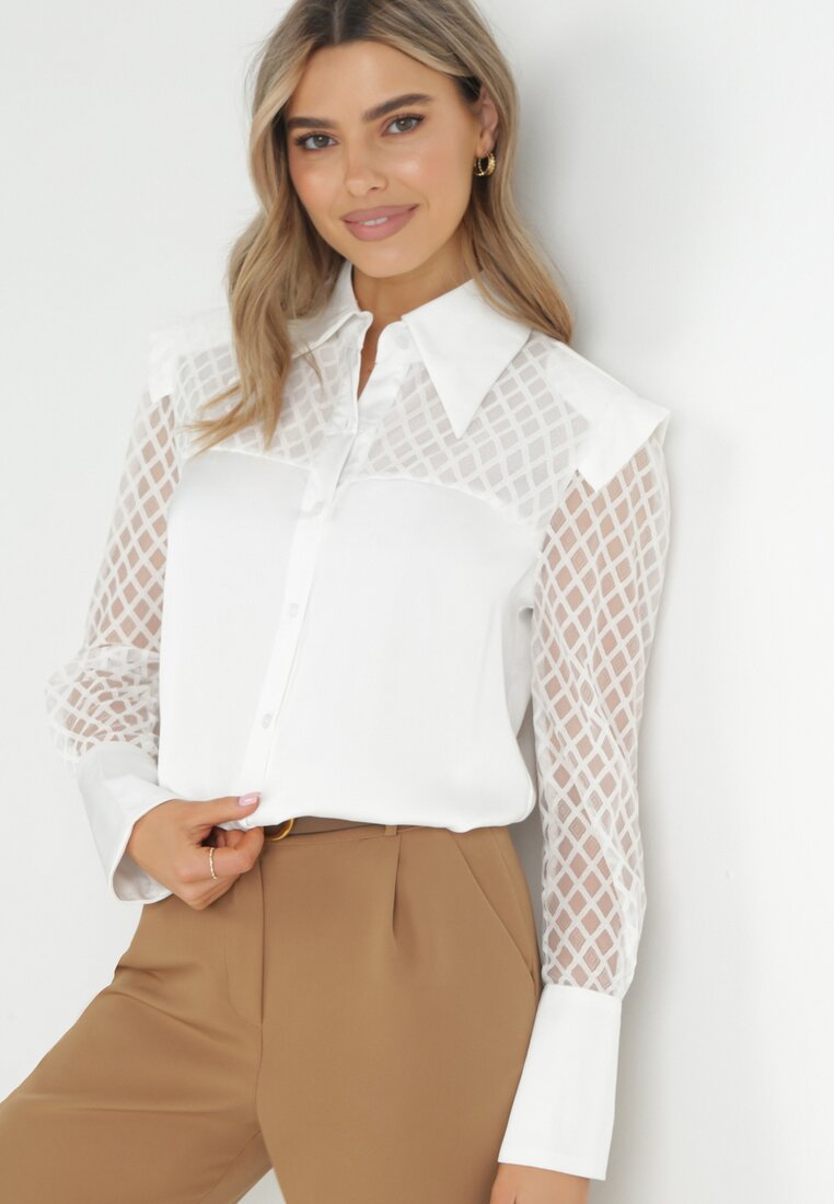 Cămașă Albă cu Mâneci din Plasă Lomolle