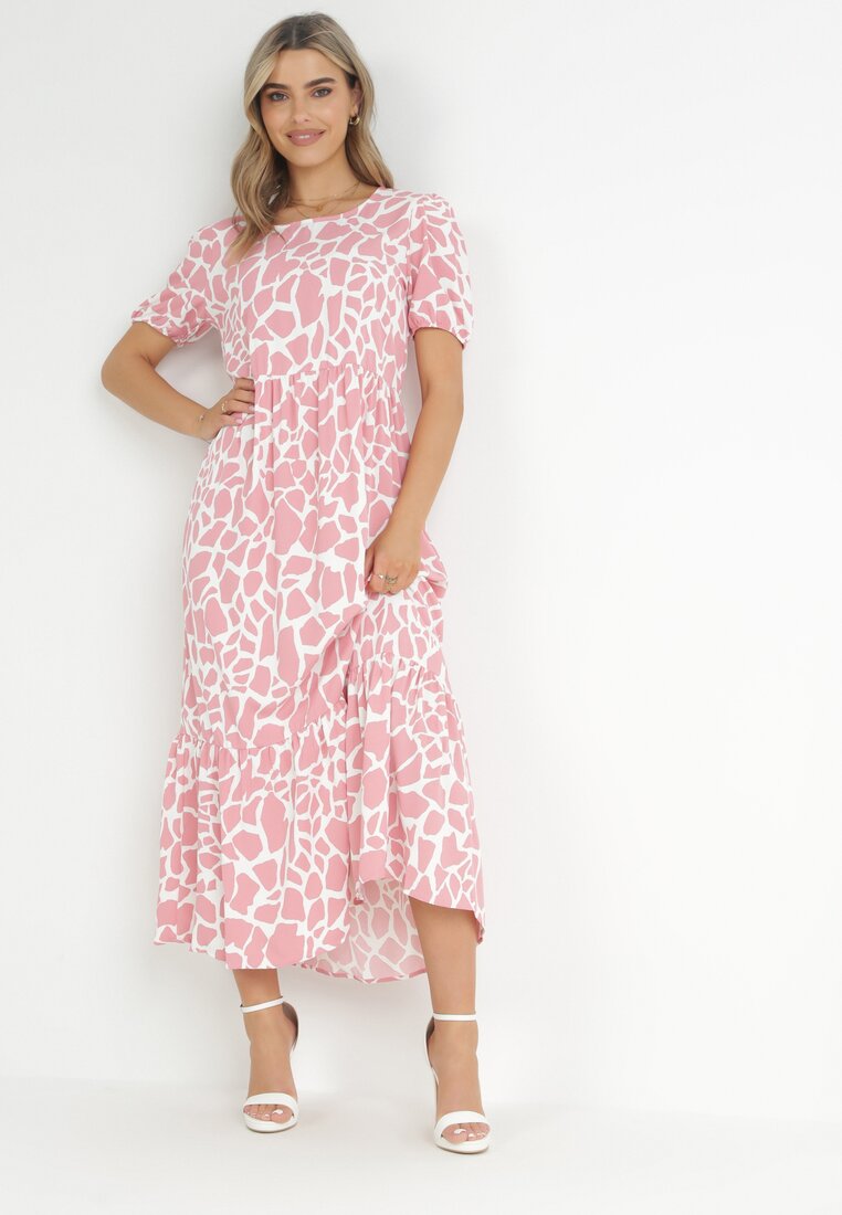 Rochie Cloche Roz Maxi cu Volan la Bază Zeanna