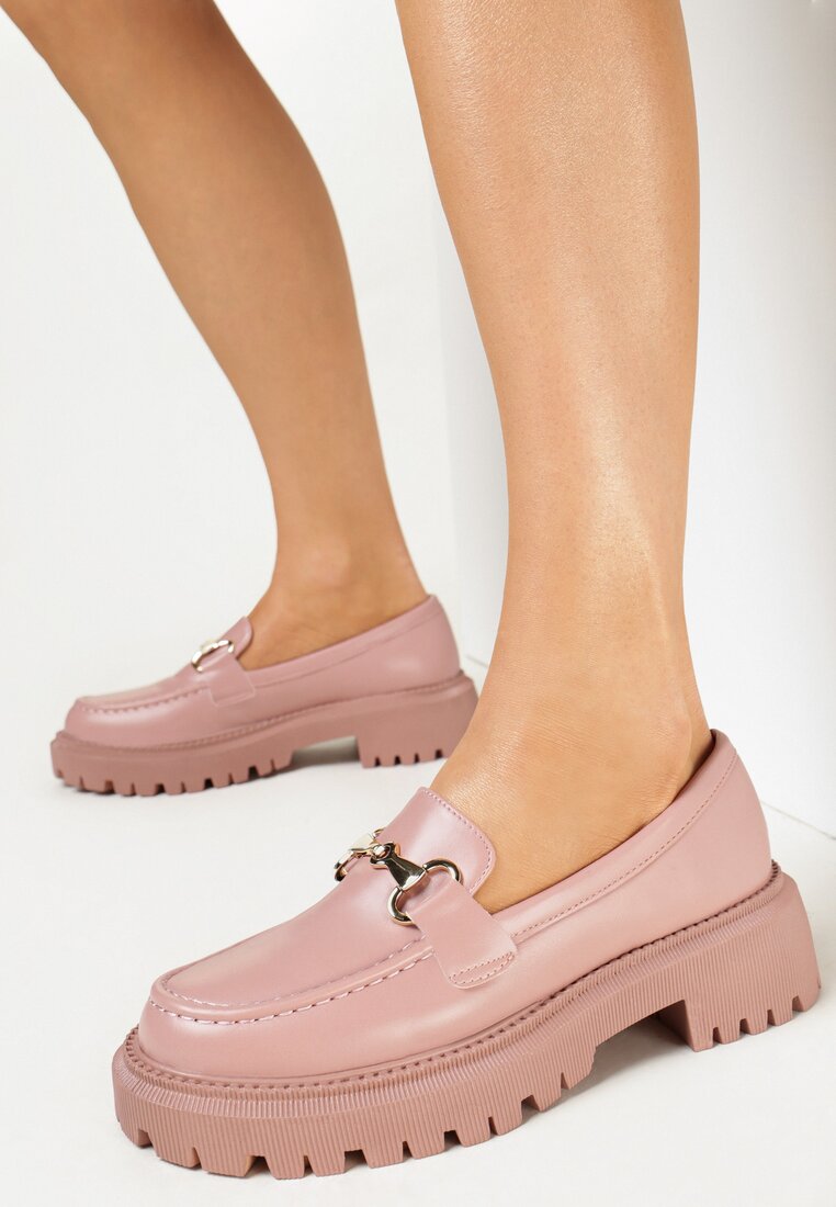 Mocasini Roz cu Cataramă Subțire pe Talpă Groasă