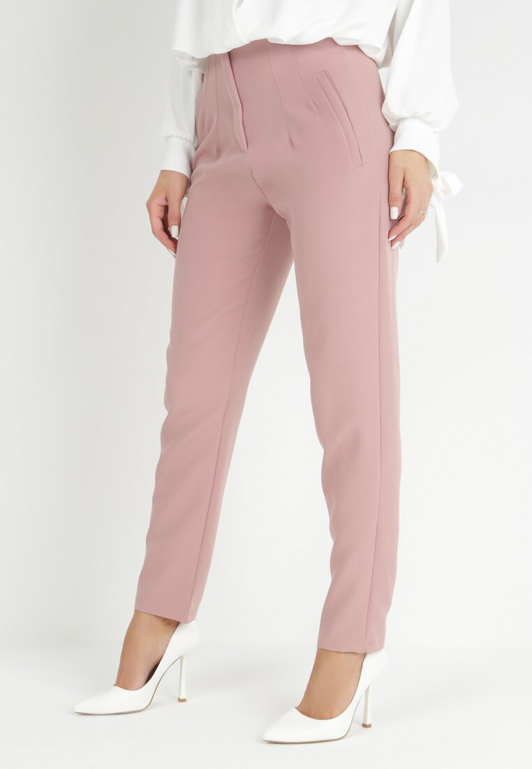 Pantaloni țigaretă roz cu imitație de buzunare Anilnig