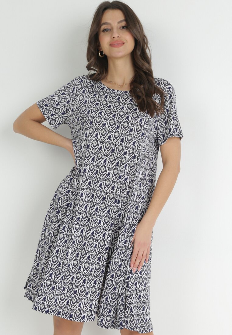 Rochie Mini bleumarin cu Flori Mici Eudolla