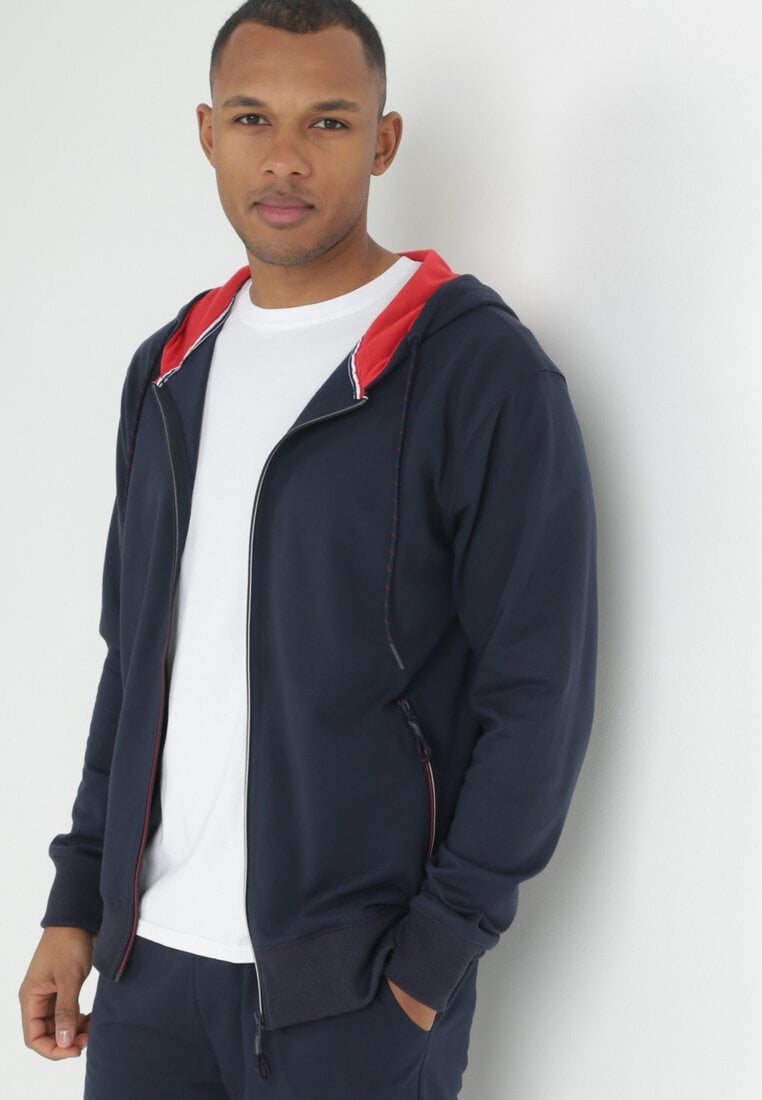 Bluză cu fermoar cu glugă și manșete Bleumarin Acatria