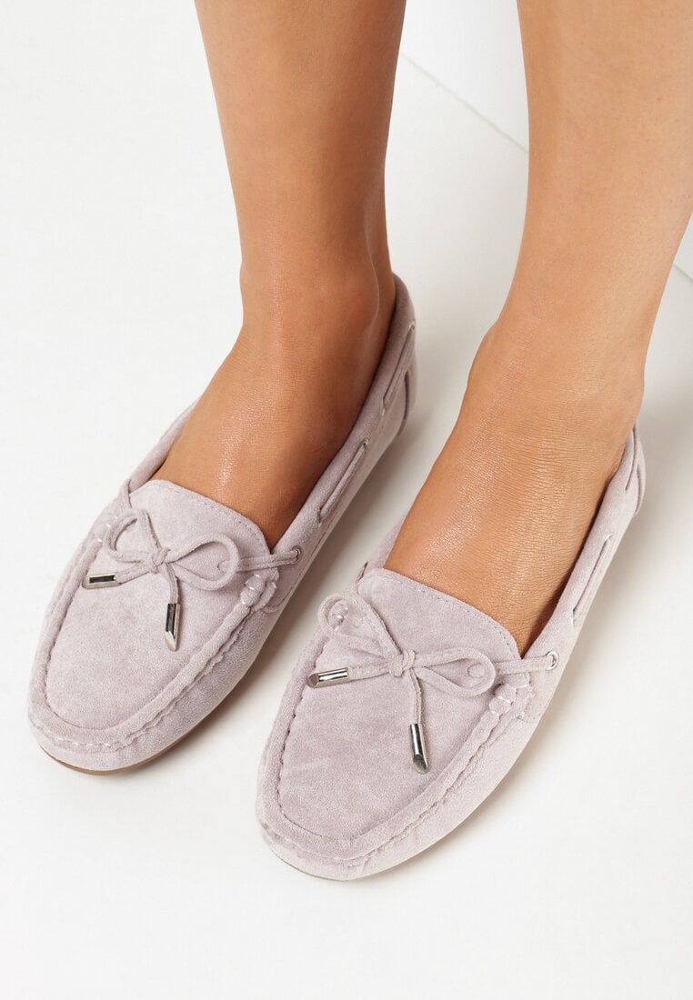 Mocasini Violet deschis cu talpă plată și fundiță Ariteia