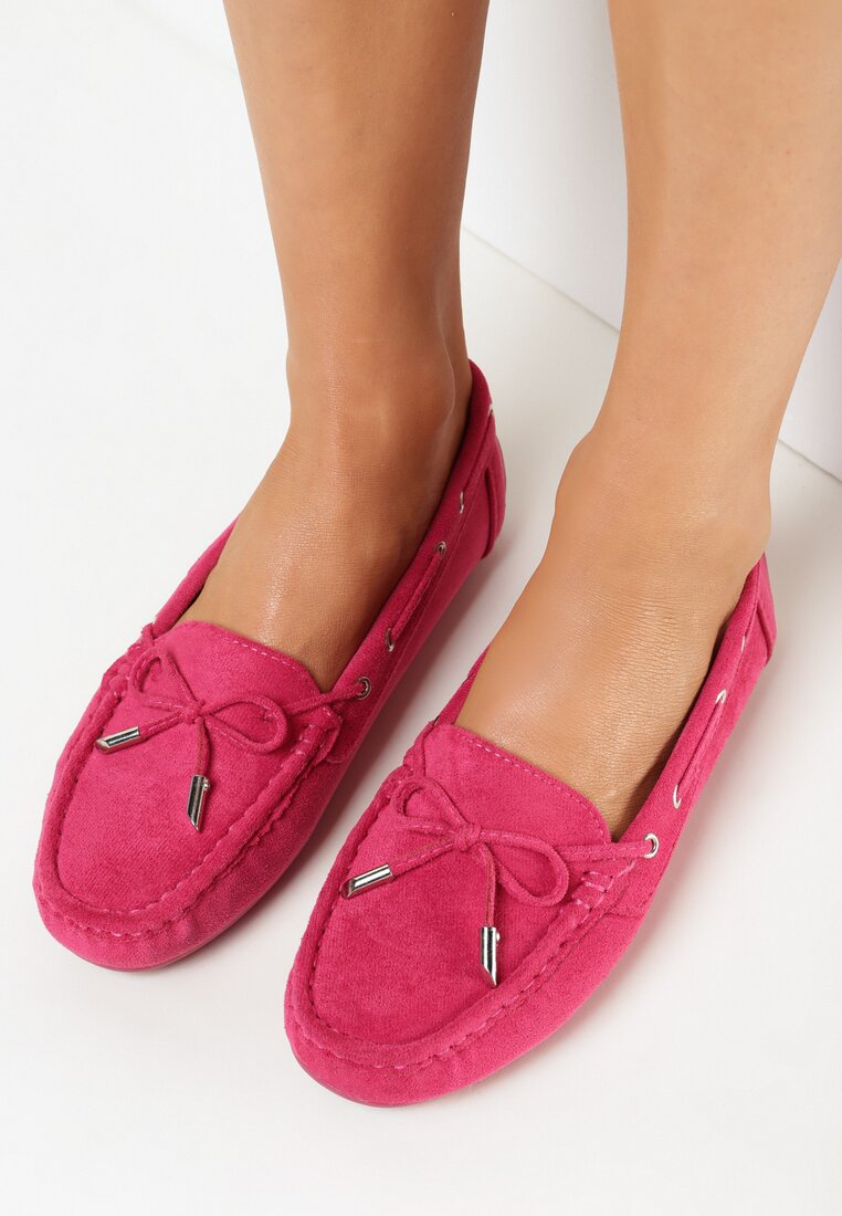 Mocasini Fucsia pe Talpă Plată cu Fundiță Ariteia