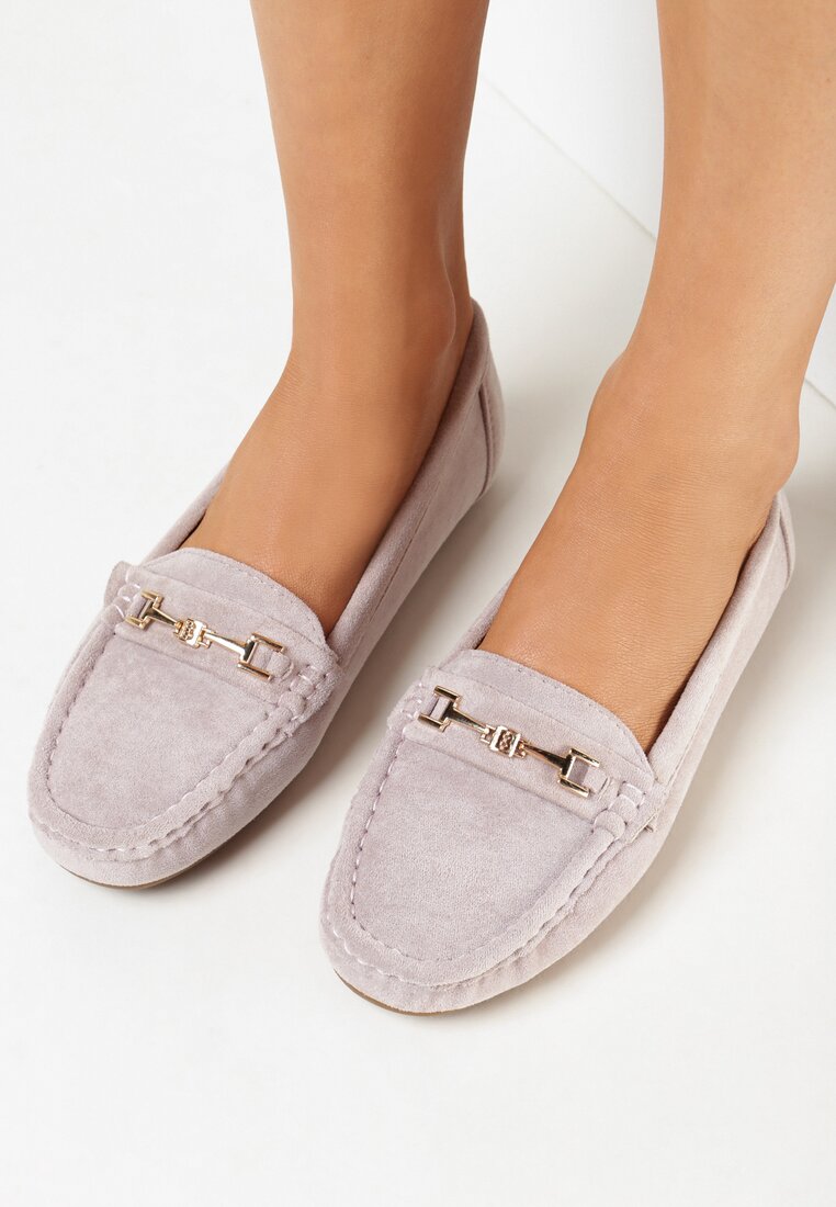 Mocasini Mov deschis din imitație de piele întoarsă cu ornament metalic Gelalline