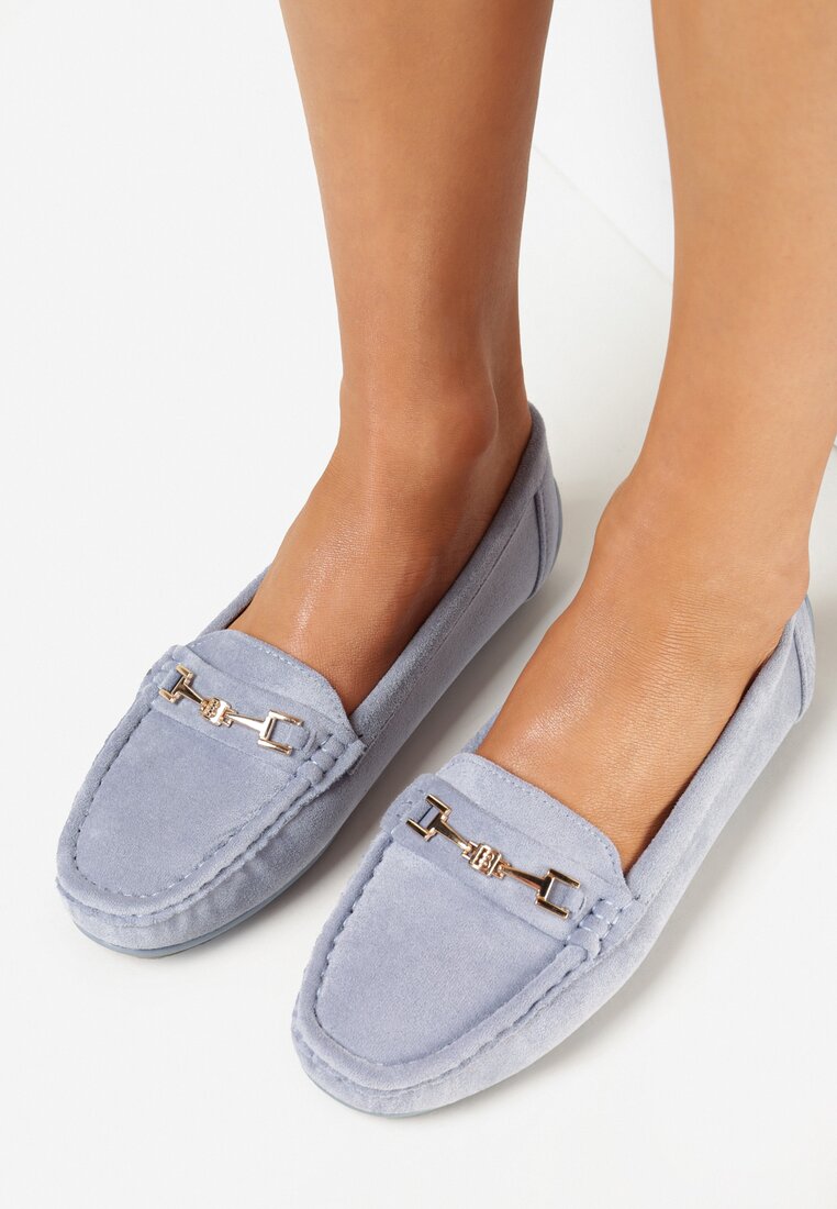 Mocasini Albastru deschis din imitație de piele întoarsă cu ornament metalic Gelalline