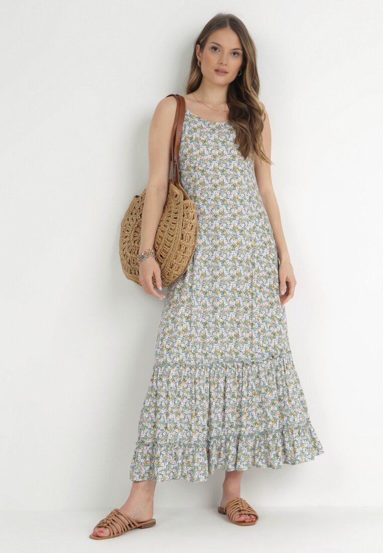 Rochie Evazată Verde cu Bretele Legate și Spatele Decupat Ratta