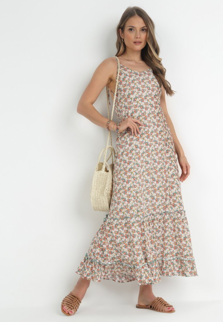 Rochie Albă Evazată cu Bretele Legate și Spate Descoperit Ratta