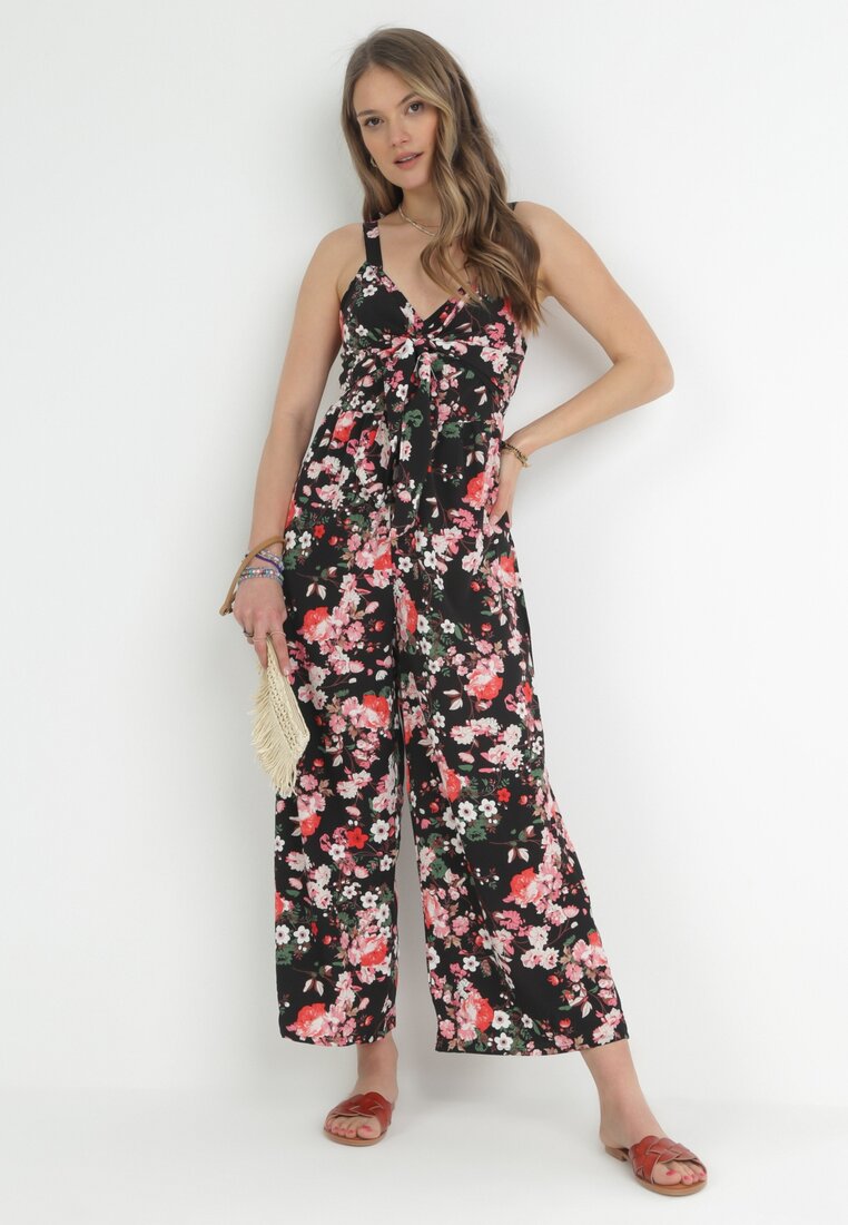 Salopetă Neagră cu flori și legătură decorativă Freewild