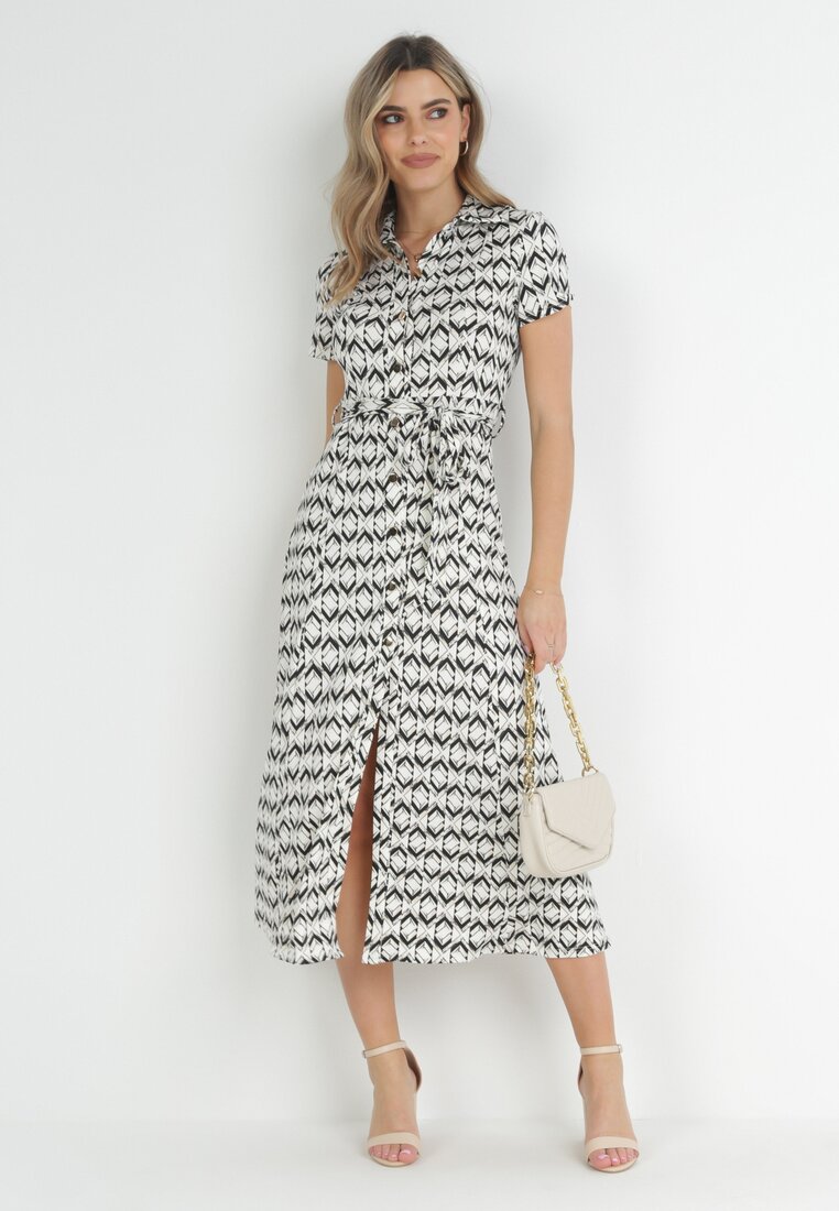 Rochie cămașă Bej cu Negru Maxi cu curea din material Rainora