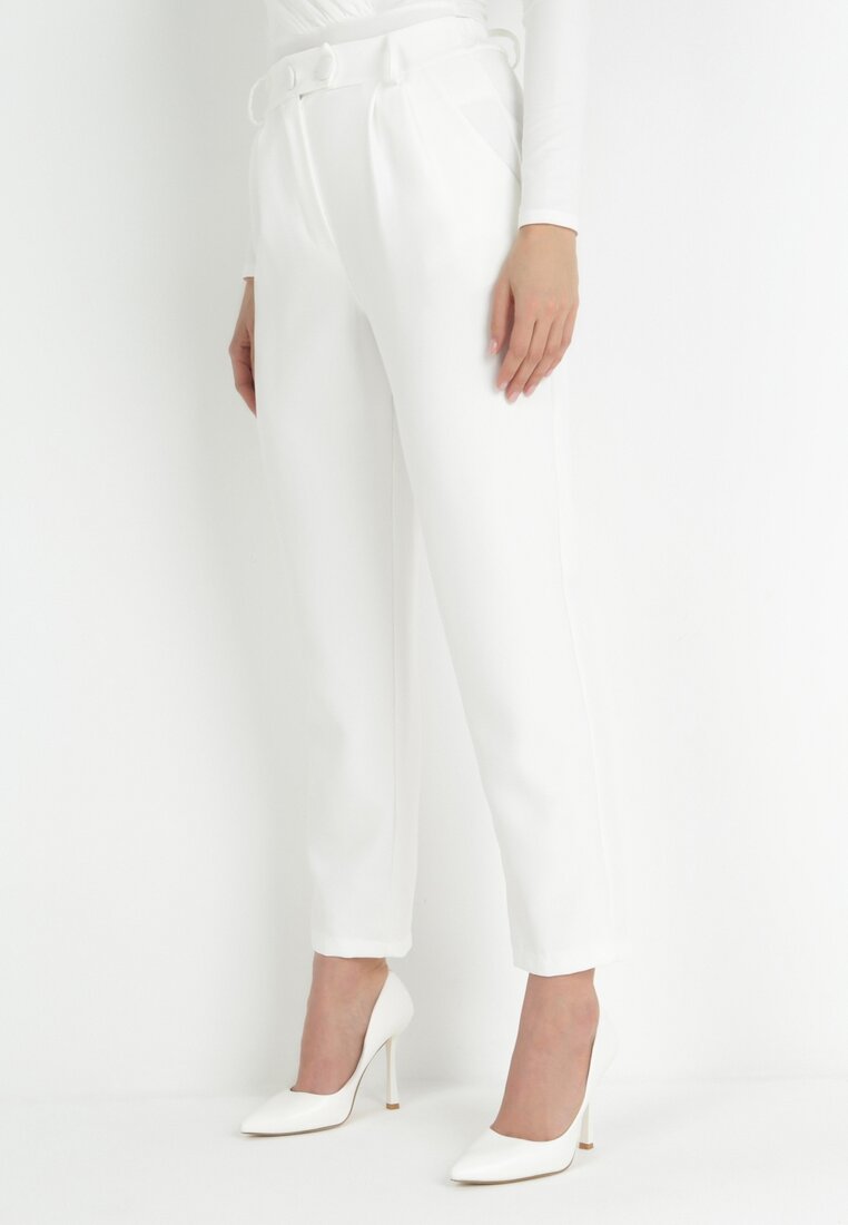 Pantaloni Albi țigaretă cu talie înaltă și elastic în talie Elexis