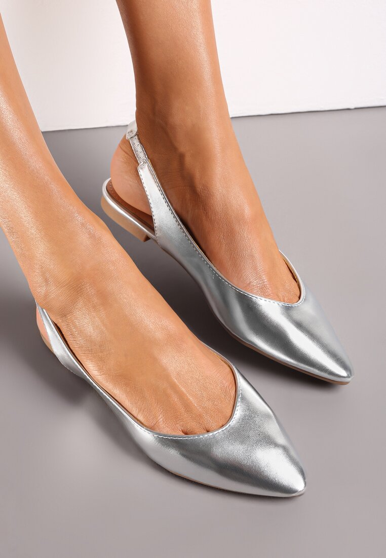 Sandale Argintii Pudrate Slingback cu Vârf Ascuțit Arrilla