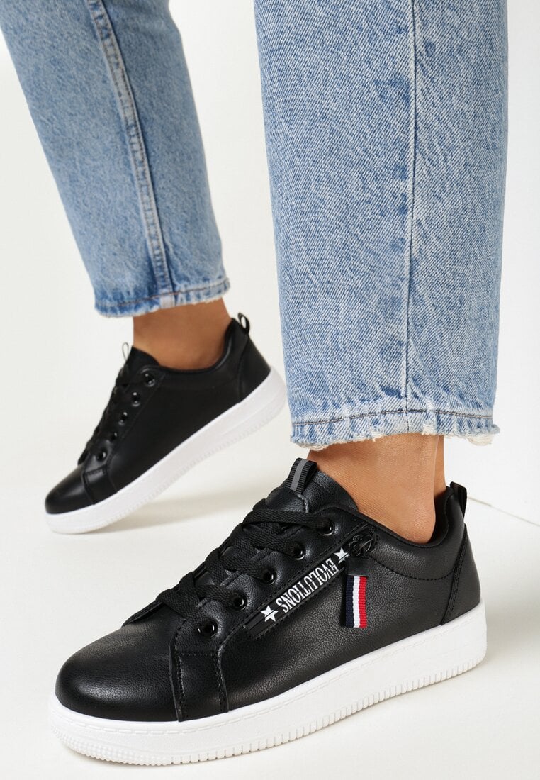 Adidași Negri pe Talpă Plată cu Fermoar Decorativ Arinor