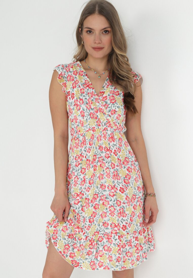 Rochie Cloș Albă din viscoză cu imprimeu floral Evalis