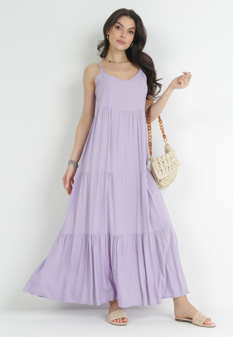 Rochie Violet din Viscoză cu bretele cu volan Graesa