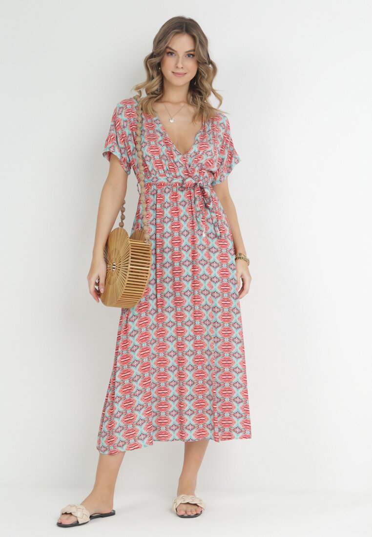 Rochie Roșie Cloche cu Elastic în Talie Myricle