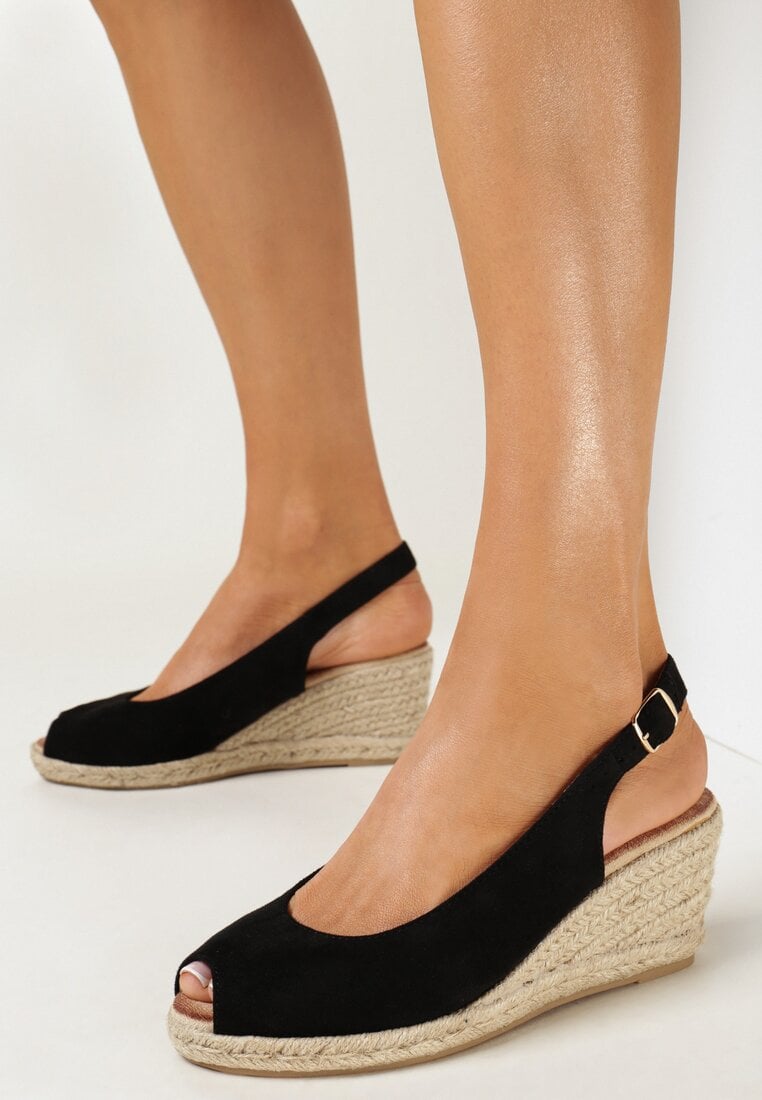 Sandale Negre cu pană cu împletitură Heyan