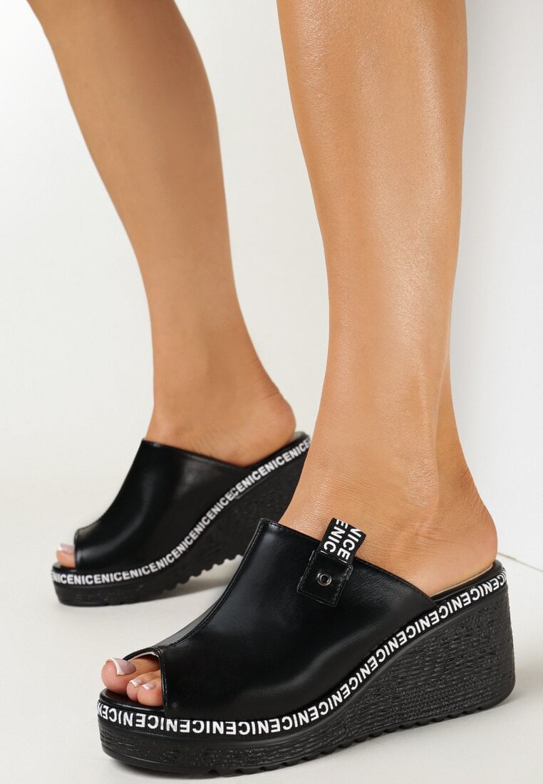 Papuci Negri cu platformă cu bară lată Eshala