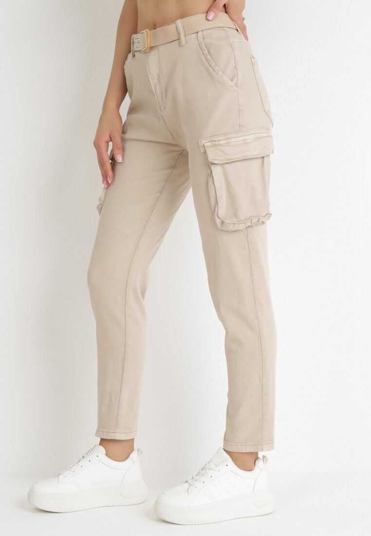 Pantaloni Bej Jogger cu talie regulară și buzunare Stephone