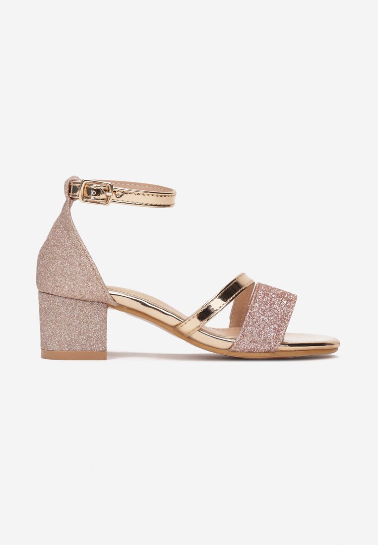 Sandale Șampanie Lăcuite cu toc mic cu inserții cu sclipici Molmes