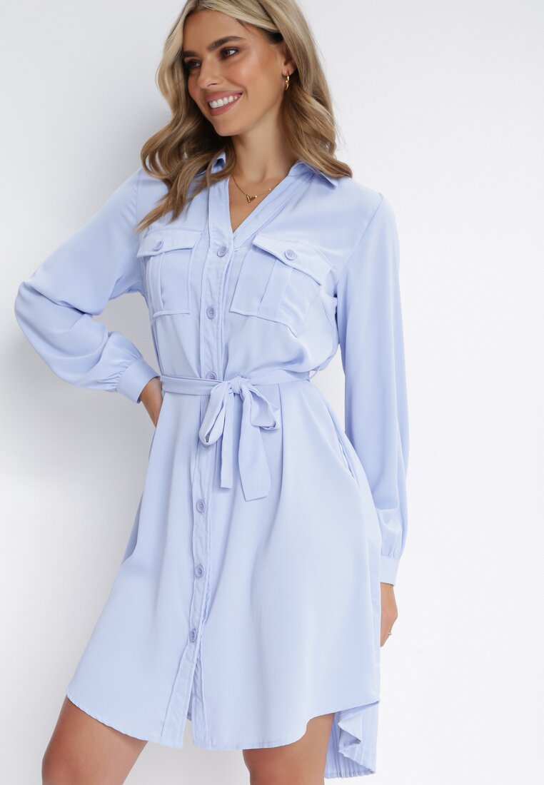 Rochie cămașă Albastră Din bumbac Aravia