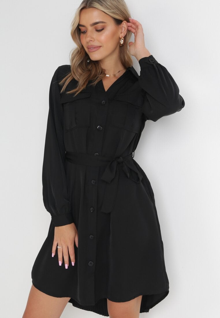 Rochie tip cămașă Negru Din bumbac Aravia