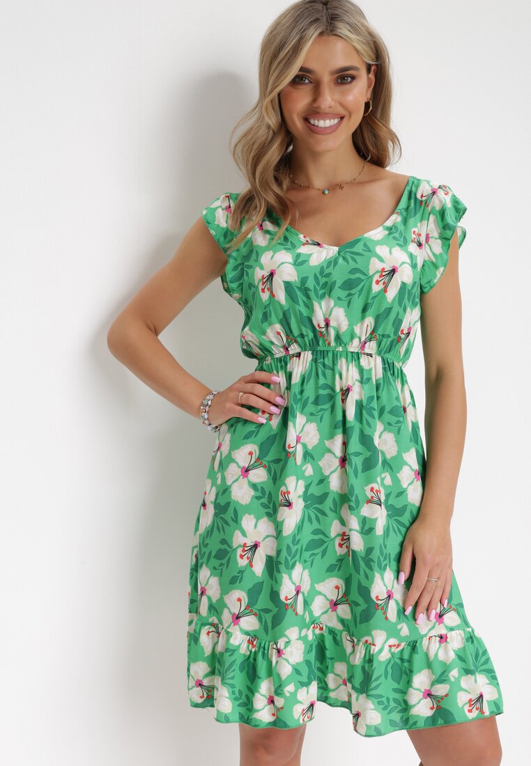 Rochie Verde de bumbac cu flori Aimya