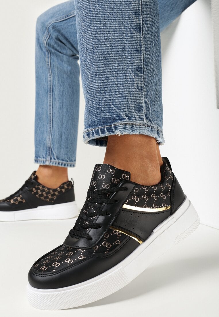 Adidași negri cu șireturi până la gleznă cu fir strălucitor Milia