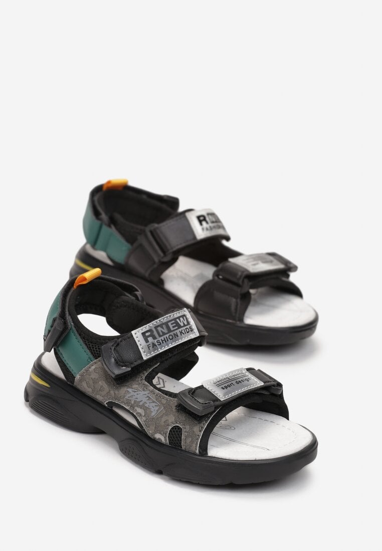 Sandale Negre pe Talpă Plată cu Velcro Kissa