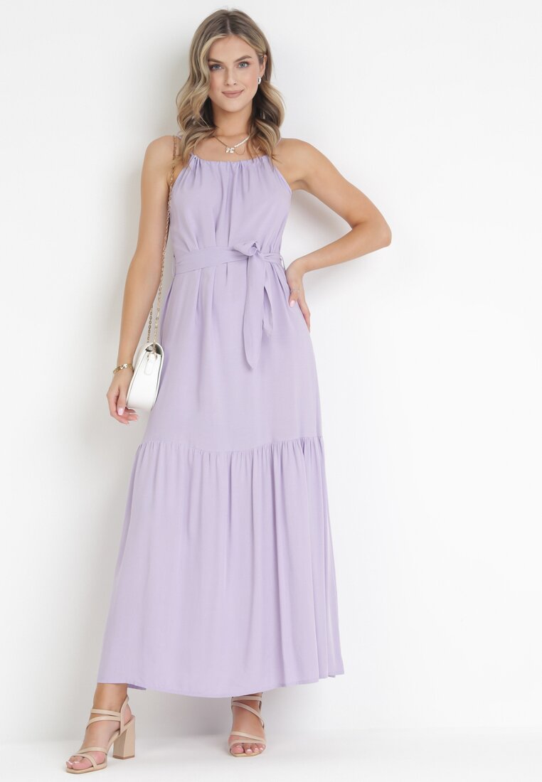 Rochie evazată mov Maxi pe bretele Awlia