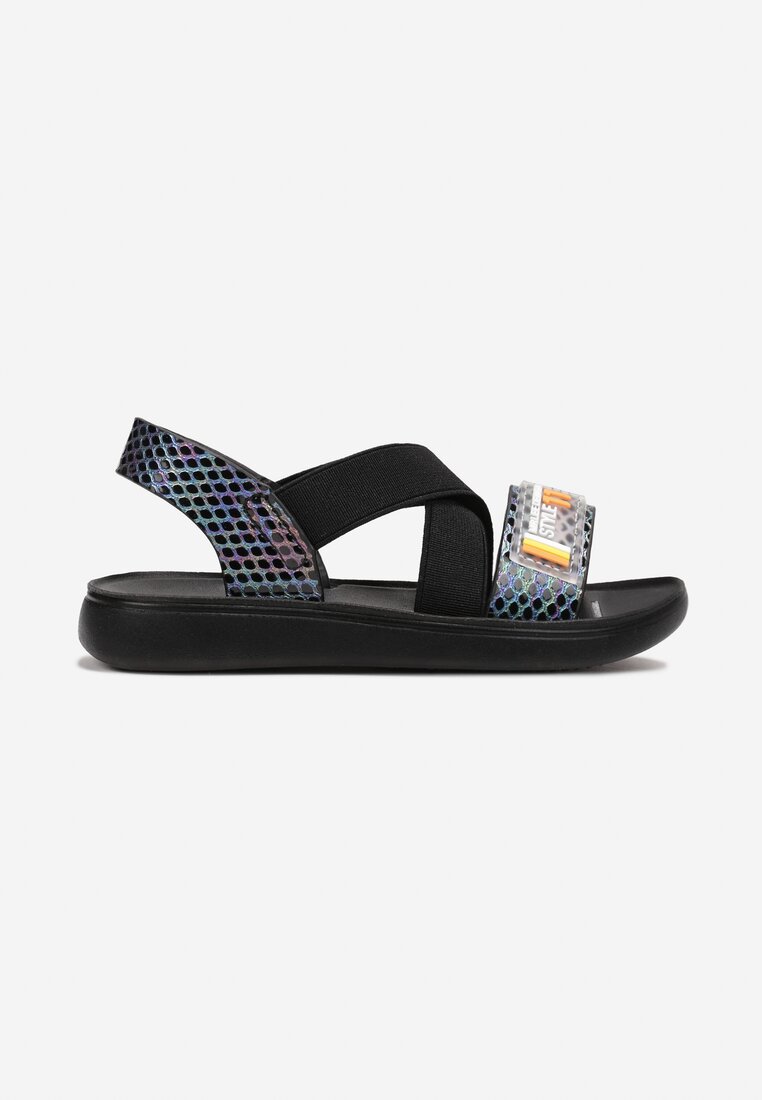 Sandale Negre de tip slip-on cu talpă plată și barete decorative Zary