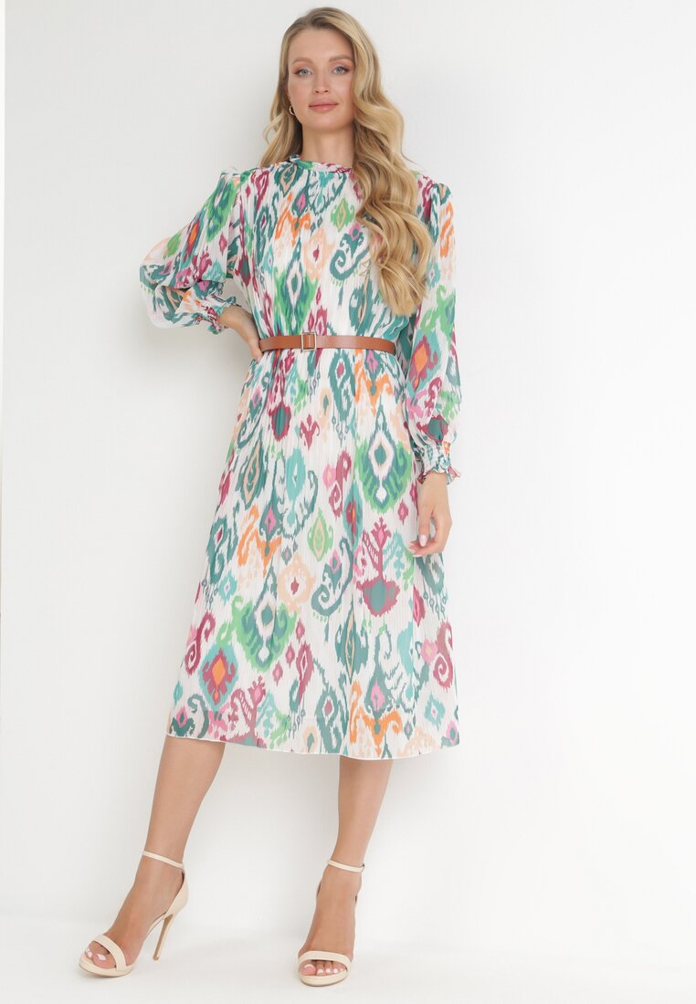 Rochie Plisată Midi Verde cu Curea Hyacida