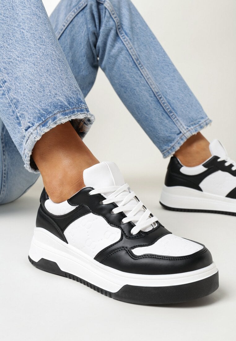 Adidași Negru-Alb cu Talpă Groasă Lessa