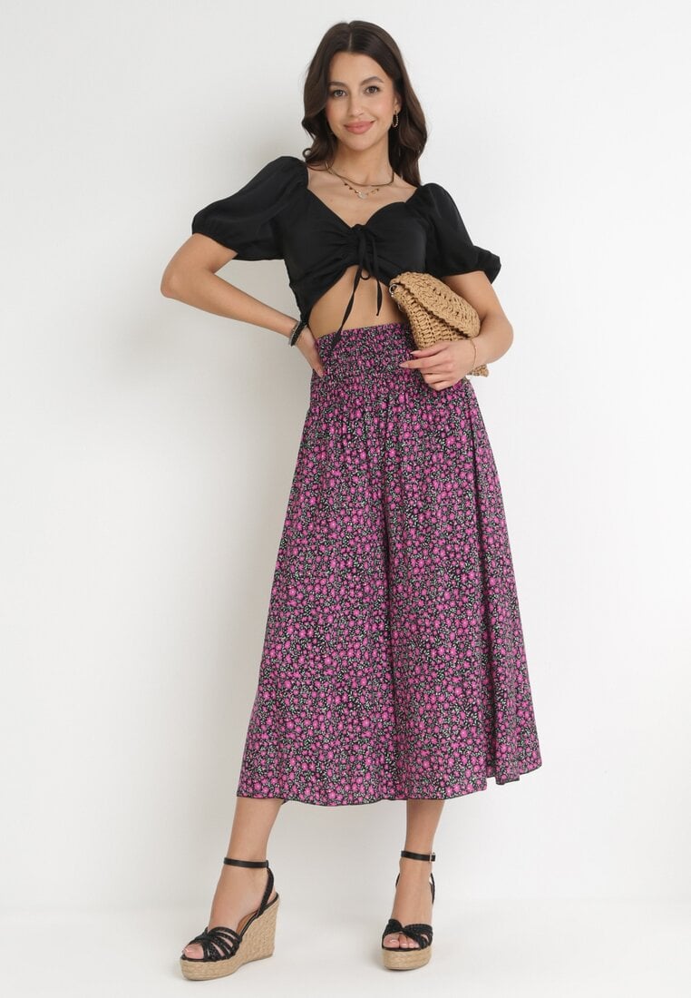 Pantaloni Culottes Negri cu Bandă elastică lată în Talie din Bumbac Arisbel