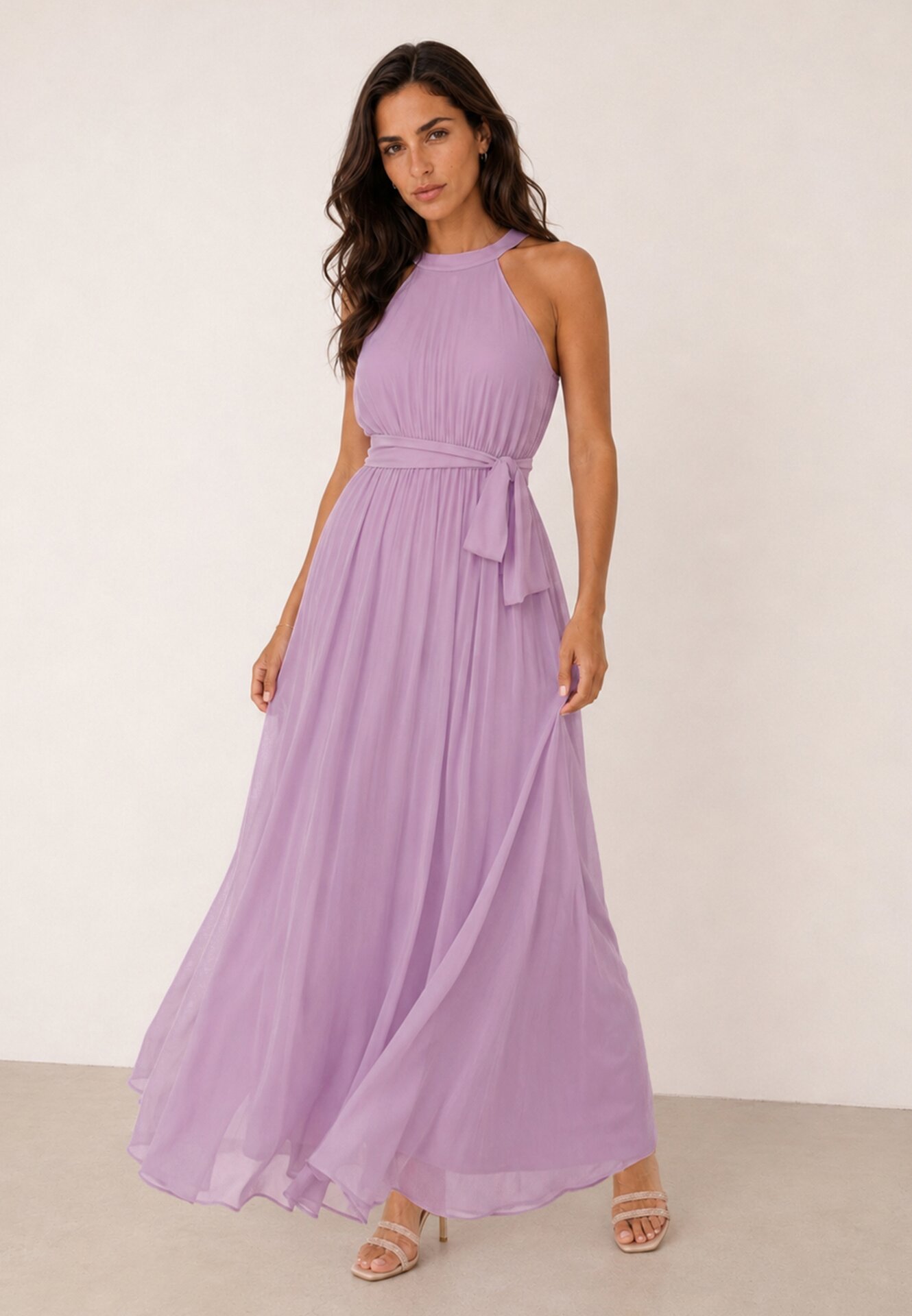 Rochie Mov Plisată Maxi cu elastic în talie și croială cloș