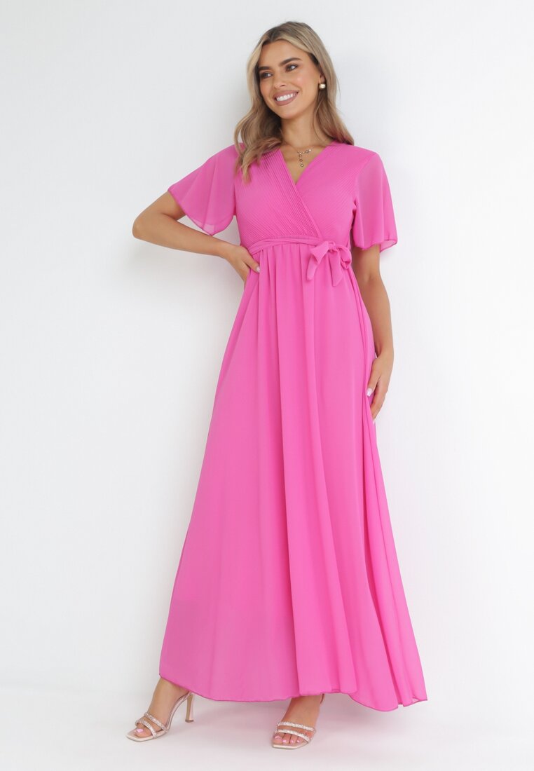 Rochie Petrecută Fucsia cu elastic în talie și cu partea de sus plisată Davitri