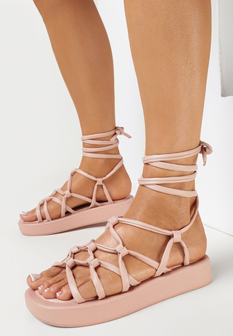 Sandale Roz Plate cu Legătură la Gleză Ozlana