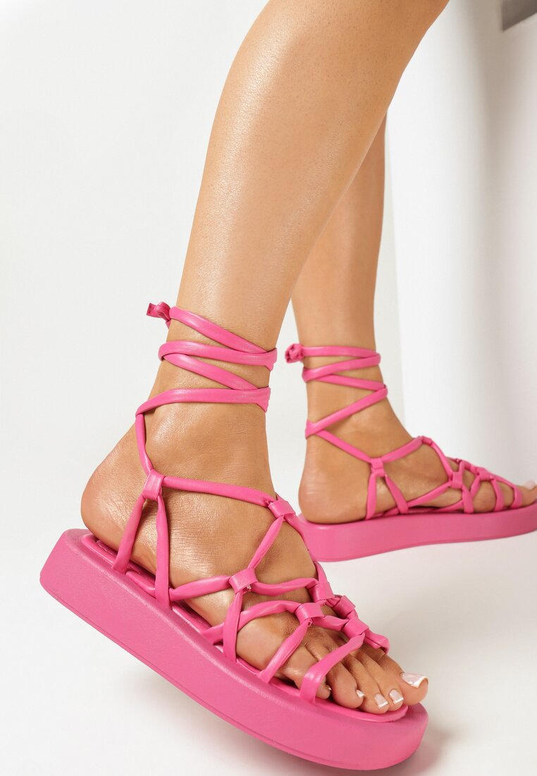 Sandale Plate Fucsia cu legătură la gleznă Ozlana