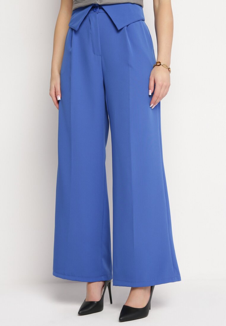 Pantaloni bleumarin Eleganți cu picioare largi și cu talie înaltă Fidelia