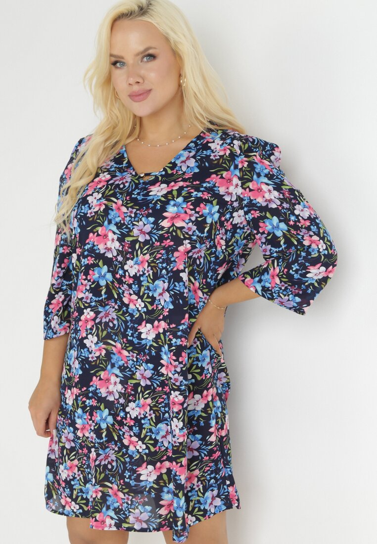 Rochie bleumarin tip cutie cu mânecă 3/4 Wileen