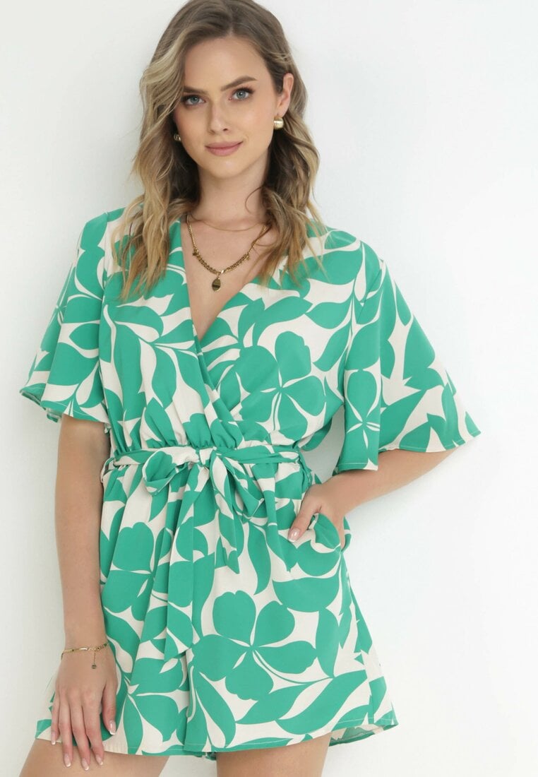 Salopetă Verde cu pantaloni scurți și cordon legat Muana