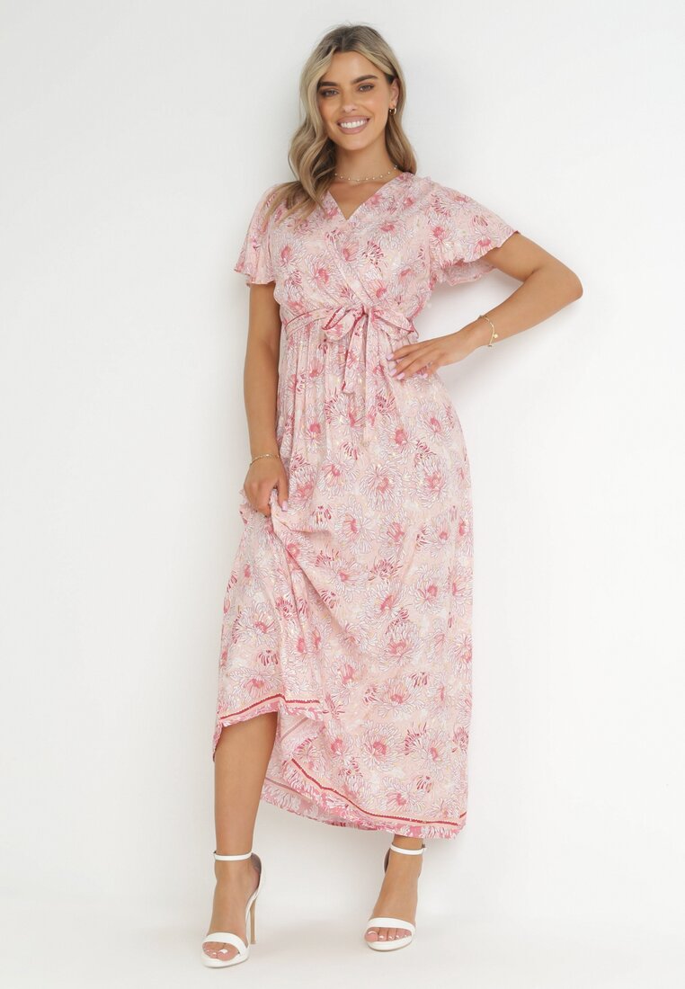 Rochie tip plic Roz deschis din Vâscoză cu elastic în talie și Model Metalic Hollis